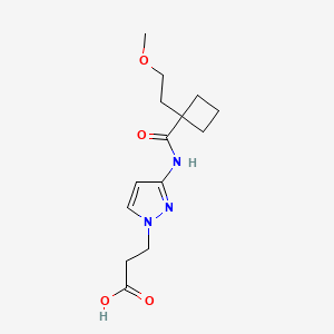 molecular formula C14H21N3O4 B7408444 3-[3-[[1-(2-Methoxyethyl)cyclobutanecarbonyl]amino]pyrazol-1-yl]propanoic acid 