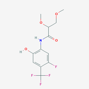 molecular formula C12H13F4NO4 B7408569 N-[5-fluoro-2-hydroxy-4-(trifluoromethyl)phenyl]-2,3-dimethoxypropanamide 