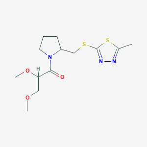 molecular formula C13H21N3O3S2 B7408670 2,3-Dimethoxy-1-[2-[(5-methyl-1,3,4-thiadiazol-2-yl)sulfanylmethyl]pyrrolidin-1-yl]propan-1-one 