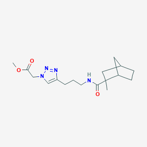 molecular formula C17H26N4O3 B7408753 Methyl 2-[4-[3-[(2-methylbicyclo[2.2.1]heptane-2-carbonyl)amino]propyl]triazol-1-yl]acetate 