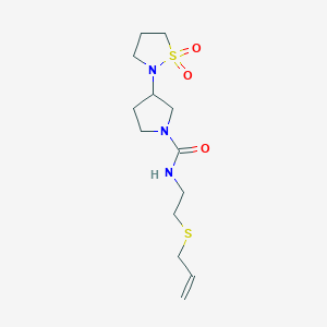 molecular formula C13H23N3O3S2 B7408964 3-(1,1-dioxo-1,2-thiazolidin-2-yl)-N-(2-prop-2-enylsulfanylethyl)pyrrolidine-1-carboxamide 