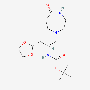 molecular formula C16H29N3O5 B7409007 tert-butyl N-[1-(1,3-dioxolan-2-yl)-3-(5-oxo-1,4-diazepan-1-yl)propan-2-yl]carbamate 