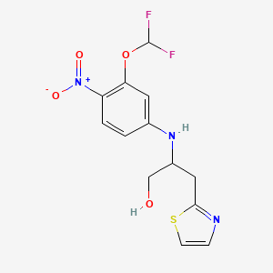 molecular formula C13H13F2N3O4S B7409185 2-[3-(Difluoromethoxy)-4-nitroanilino]-3-(1,3-thiazol-2-yl)propan-1-ol 