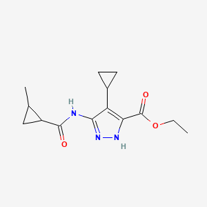 molecular formula C14H19N3O3 B7409217 ethyl 4-cyclopropyl-3-[(2-methylcyclopropanecarbonyl)amino]-1H-pyrazole-5-carboxylate 