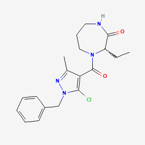 molecular formula C19H23ClN4O2 B7409224 (3S)-4-(1-benzyl-5-chloro-3-methylpyrazole-4-carbonyl)-3-ethyl-1,4-diazepan-2-one 