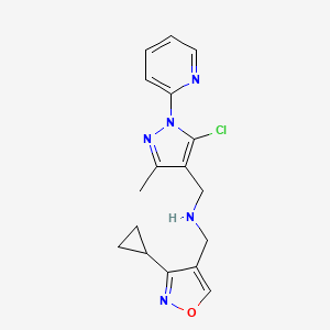 molecular formula C17H18ClN5O B7409313 N-[(5-chloro-3-methyl-1-pyridin-2-ylpyrazol-4-yl)methyl]-1-(3-cyclopropyl-1,2-oxazol-4-yl)methanamine 