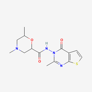 molecular formula C14H18N4O3S B7409368 4,6-dimethyl-N-(2-methyl-4-oxothieno[2,3-d]pyrimidin-3-yl)morpholine-2-carboxamide 