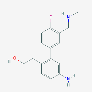 molecular formula C16H19FN2O B7409403 2-[4-Amino-2-[4-fluoro-3-(methylaminomethyl)phenyl]phenyl]ethanol 