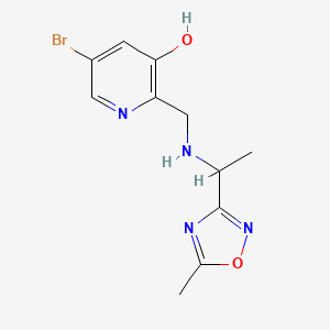 molecular formula C11H13BrN4O2 B7409445 5-Bromo-2-[[1-(5-methyl-1,2,4-oxadiazol-3-yl)ethylamino]methyl]pyridin-3-ol 