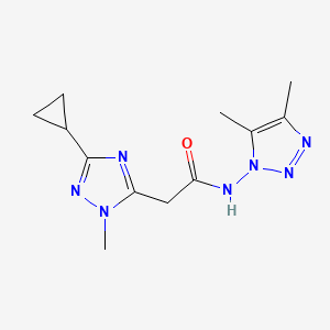 molecular formula C12H17N7O B7409650 2-(5-cyclopropyl-2-methyl-1,2,4-triazol-3-yl)-N-(4,5-dimethyltriazol-1-yl)acetamide 