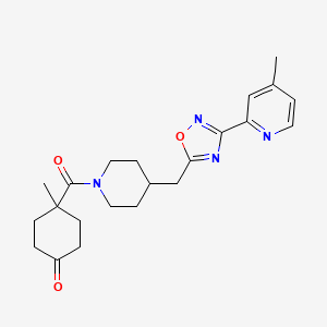 molecular formula C22H28N4O3 B7409672 4-Methyl-4-[4-[[3-(4-methylpyridin-2-yl)-1,2,4-oxadiazol-5-yl]methyl]piperidine-1-carbonyl]cyclohexan-1-one 