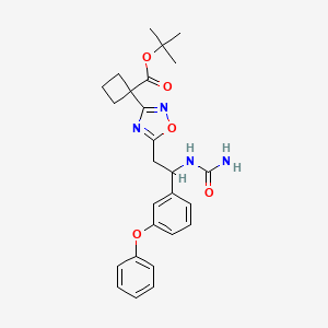 molecular formula C26H30N4O5 B7409828 Tert-butyl 1-[5-[2-(carbamoylamino)-2-(3-phenoxyphenyl)ethyl]-1,2,4-oxadiazol-3-yl]cyclobutane-1-carboxylate 