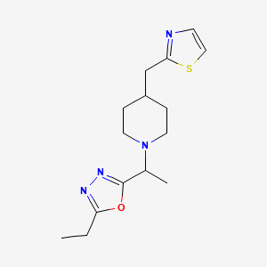 molecular formula C15H22N4OS B7409832 2-Ethyl-5-[1-[4-(1,3-thiazol-2-ylmethyl)piperidin-1-yl]ethyl]-1,3,4-oxadiazole 