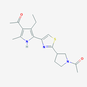 molecular formula C18H23N3O2S B7409871 1-[5-[2-(1-acetylpyrrolidin-3-yl)-1,3-thiazol-4-yl]-4-ethyl-2-methyl-1H-pyrrol-3-yl]ethanone 