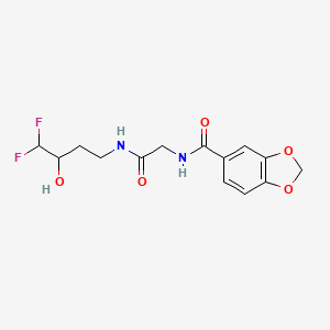 molecular formula C14H16F2N2O5 B7410006 N-[2-[(4,4-difluoro-3-hydroxybutyl)amino]-2-oxoethyl]-1,3-benzodioxole-5-carboxamide 