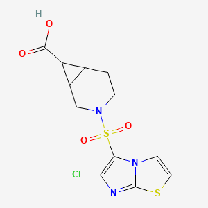 molecular formula C12H12ClN3O4S2 B7410049 3-(6-Chloroimidazo[2,1-b][1,3]thiazol-5-yl)sulfonyl-3-azabicyclo[4.1.0]heptane-7-carboxylic acid 