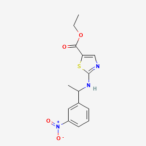 molecular formula C14H15N3O4S B7410128 Ethyl 2-[1-(3-nitrophenyl)ethylamino]-1,3-thiazole-5-carboxylate 