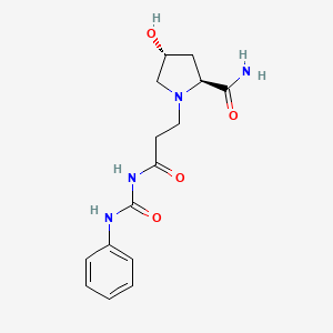 molecular formula C15H20N4O4 B7410155 (2S,4R)-4-hydroxy-1-[3-oxo-3-(phenylcarbamoylamino)propyl]pyrrolidine-2-carboxamide 