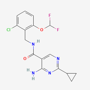 molecular formula C16H15ClF2N4O2 B7410329 4-amino-N-[[2-chloro-6-(difluoromethoxy)phenyl]methyl]-2-cyclopropylpyrimidine-5-carboxamide 