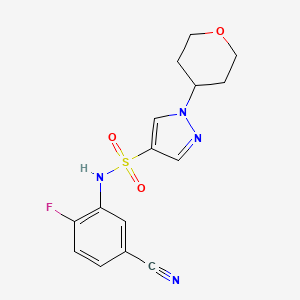 molecular formula C15H15FN4O3S B7410405 N-(5-cyano-2-fluorophenyl)-1-(oxan-4-yl)pyrazole-4-sulfonamide 