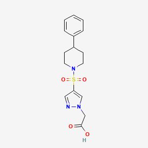 molecular formula C16H19N3O4S B7410638 2-[4-(4-Phenylpiperidin-1-yl)sulfonylpyrazol-1-yl]acetic acid 