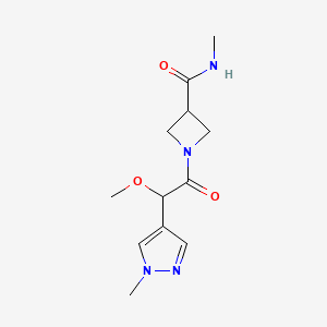 molecular formula C12H18N4O3 B7410663 1-[2-methoxy-2-(1-methylpyrazol-4-yl)acetyl]-N-methylazetidine-3-carboxamide 