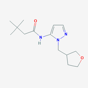 molecular formula C14H23N3O2 B7410678 3,3-dimethyl-N-[2-(oxolan-3-ylmethyl)pyrazol-3-yl]butanamide 