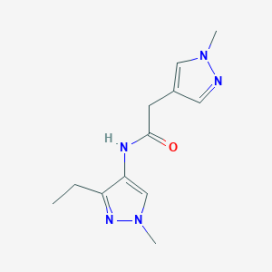 molecular formula C12H17N5O B7410699 N-(3-ethyl-1-methylpyrazol-4-yl)-2-(1-methylpyrazol-4-yl)acetamide 