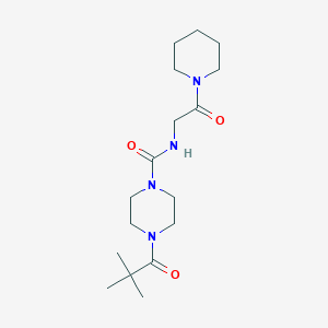 molecular formula C17H30N4O3 B7410706 4-(2,2-dimethylpropanoyl)-N-(2-oxo-2-piperidin-1-ylethyl)piperazine-1-carboxamide 