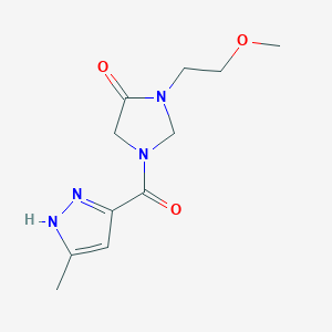 molecular formula C11H16N4O3 B7410896 3-(2-methoxyethyl)-1-(5-methyl-1H-pyrazole-3-carbonyl)imidazolidin-4-one 