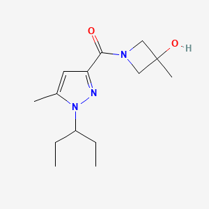 molecular formula C14H23N3O2 B7410916 (3-Hydroxy-3-methylazetidin-1-yl)-(5-methyl-1-pentan-3-ylpyrazol-3-yl)methanone 