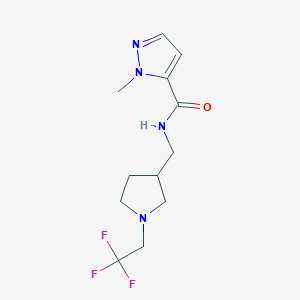 molecular formula C12H17F3N4O B7410968 2-methyl-N-[[1-(2,2,2-trifluoroethyl)pyrrolidin-3-yl]methyl]pyrazole-3-carboxamide 