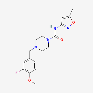 molecular formula C17H21FN4O3 B7411037 4-[(3-fluoro-4-methoxyphenyl)methyl]-N-(5-methyl-1,2-oxazol-3-yl)piperazine-1-carboxamide 