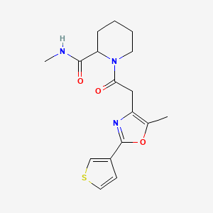 molecular formula C17H21N3O3S B7411084 N-methyl-1-[2-(5-methyl-2-thiophen-3-yl-1,3-oxazol-4-yl)acetyl]piperidine-2-carboxamide 