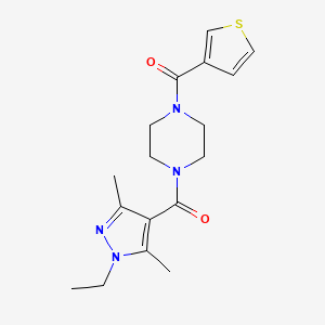 molecular formula C17H22N4O2S B7411158 [4-(1-Ethyl-3,5-dimethylpyrazole-4-carbonyl)piperazin-1-yl]-thiophen-3-ylmethanone 