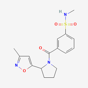 molecular formula C16H19N3O4S B7411233 N-methyl-3-[2-(3-methyl-1,2-oxazol-5-yl)pyrrolidine-1-carbonyl]benzenesulfonamide 