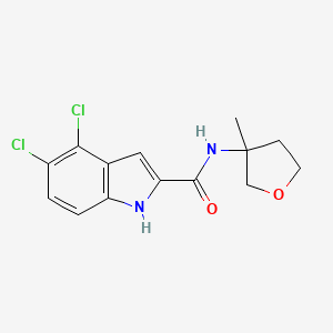 molecular formula C14H14Cl2N2O2 B7411323 4,5-dichloro-N-(3-methyloxolan-3-yl)-1H-indole-2-carboxamide 