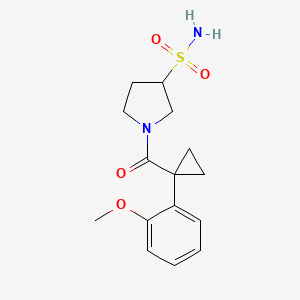 molecular formula C15H20N2O4S B7411361 1-[1-(2-Methoxyphenyl)cyclopropanecarbonyl]pyrrolidine-3-sulfonamide 