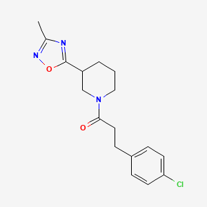 molecular formula C17H20ClN3O2 B7411554 3-(4-Chlorophenyl)-1-[3-(3-methyl-1,2,4-oxadiazol-5-yl)piperidin-1-yl]propan-1-one 