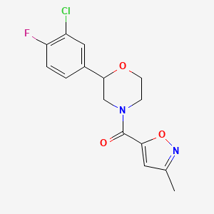 molecular formula C15H14ClFN2O3 B7411620 [2-(3-Chloro-4-fluorophenyl)morpholin-4-yl]-(3-methyl-1,2-oxazol-5-yl)methanone 