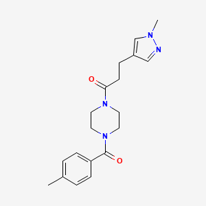 molecular formula C19H24N4O2 B7411654 1-[4-(4-Methylbenzoyl)piperazin-1-yl]-3-(1-methylpyrazol-4-yl)propan-1-one 