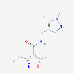 molecular formula C13H18N4O2 B7411702 N-[(1,5-dimethylpyrazol-4-yl)methyl]-3-ethyl-5-methyl-1,2-oxazole-4-carboxamide 