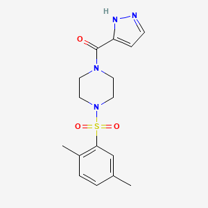 molecular formula C16H20N4O3S B7411736 [4-(2,5-dimethylphenyl)sulfonylpiperazin-1-yl]-(1H-pyrazol-5-yl)methanone 