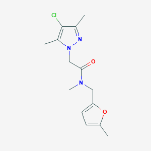 molecular formula C14H18ClN3O2 B7411739 2-(4-chloro-3,5-dimethylpyrazol-1-yl)-N-methyl-N-[(5-methylfuran-2-yl)methyl]acetamide 