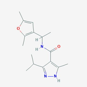 molecular formula C16H23N3O2 B7412001 N-[1-(2,5-dimethylfuran-3-yl)ethyl]-5-methyl-3-propan-2-yl-1H-pyrazole-4-carboxamide 