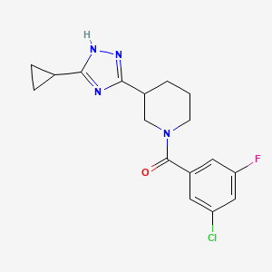 molecular formula C17H18ClFN4O B7412033 (3-chloro-5-fluorophenyl)-[3-(5-cyclopropyl-1H-1,2,4-triazol-3-yl)piperidin-1-yl]methanone 