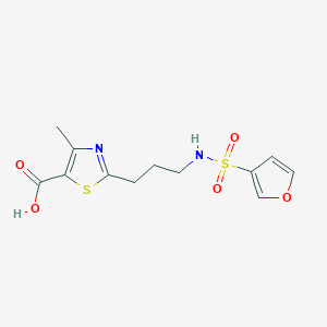 molecular formula C12H14N2O5S2 B7412097 2-[3-(Furan-3-ylsulfonylamino)propyl]-4-methyl-1,3-thiazole-5-carboxylic acid 