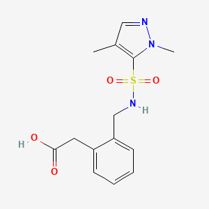 molecular formula C14H17N3O4S B7412117 2-[2-[[(2,4-Dimethylpyrazol-3-yl)sulfonylamino]methyl]phenyl]acetic acid 