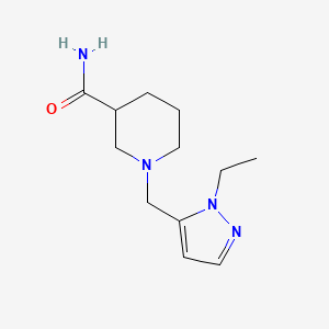 molecular formula C12H20N4O B7412137 1-[(2-Ethylpyrazol-3-yl)methyl]piperidine-3-carboxamide 