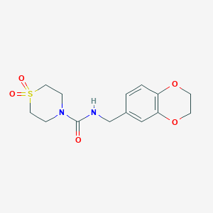 molecular formula C14H18N2O5S B7412225 N-(2,3-dihydro-1,4-benzodioxin-6-ylmethyl)-1,1-dioxo-1,4-thiazinane-4-carboxamide 